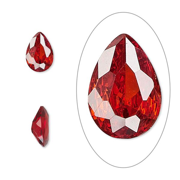 Gem, cubic zirconia, ruby red, 10x7mm faceted pear, Mohs hardness 8-1/2. Sold individually. image number 0