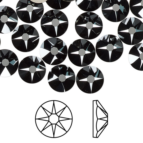 Flat back 144pk jet hematite foil back, Swarovski® 8.412-8.672mm rose round SS40 2088 image number 0