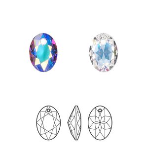 Drop 2pk crystal AB, Crystal Passions® 11.5mm pendant elliptic cut 6438