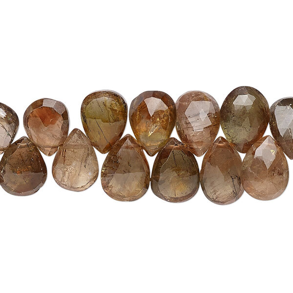 Bead, andalusite (natural), 7mm-9x7mm hand-cut faceted flat teardrop, B grade, Mohs hardness 7 to 7-1/2. Sold per 4-inch strand, approximately 30 beads. image number 0