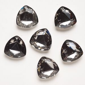 Focal, glass, opaque black diamond with foil back, 28mm top-drilled faceted triangle. Sold per pkg of 6.