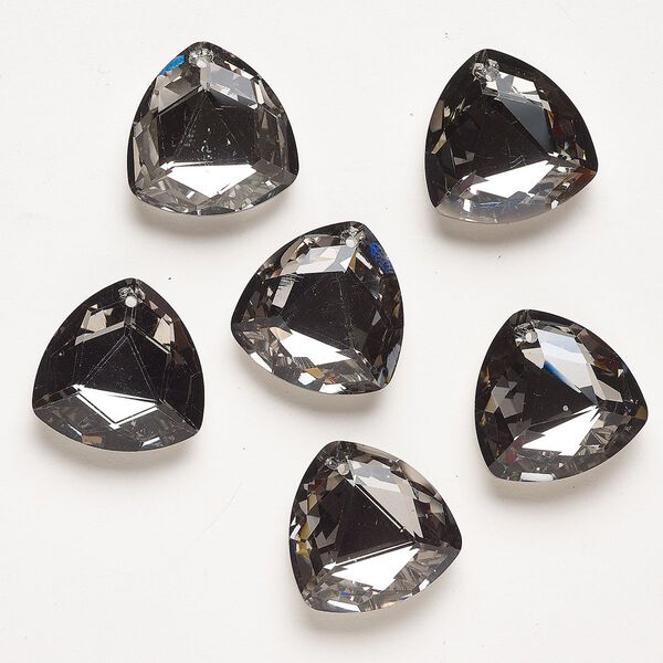 Focal, glass, opaque black diamond with foil back, 28mm top-drilled faceted triangle. Sold per pkg of 6. image number 0