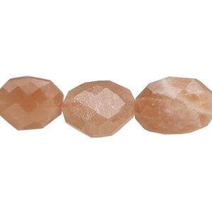 Peach moonstone 1pkg1, hand-faceted flat nugget bead natural 15.5-16 inch medium