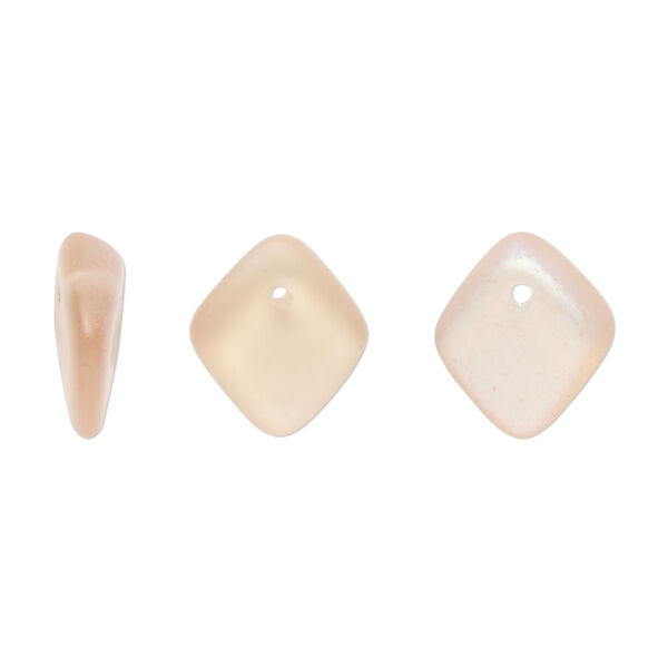 Bead, Czech pressed glass, pink frost AB, 14x5mm diamond drop. Sold per 15" to 16" strand. image number 0