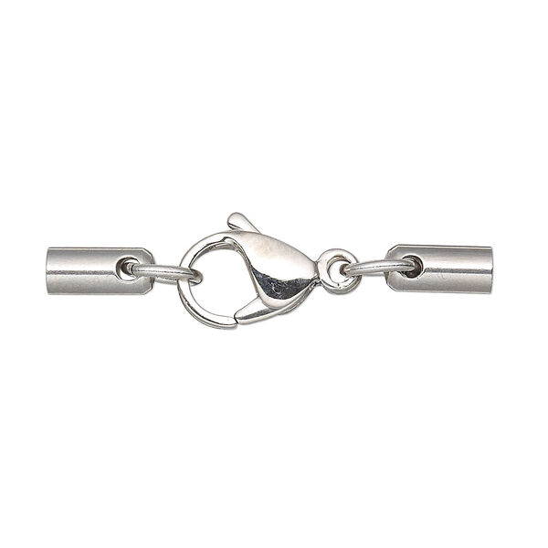 Clasp, lobster claw, stainless steel, 35x8mm with 9x4mm cord end and 3mm inside diameter. Sold individually. image number 0