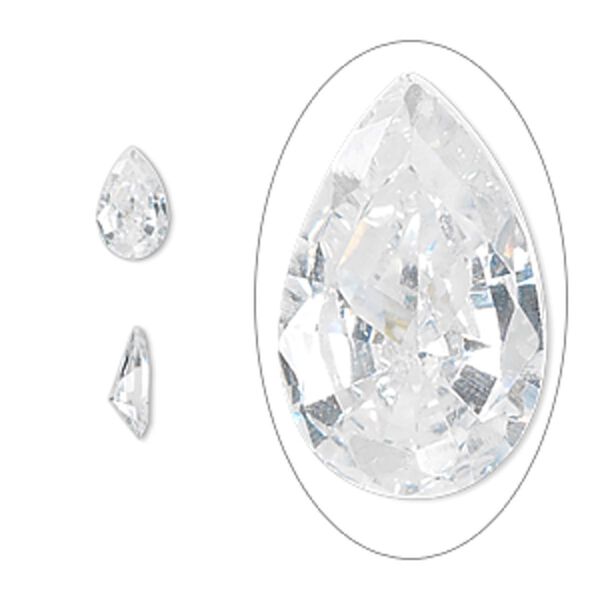 Gem, cubic zirconia, white, 8x5mm faceted pear, Mohs hardness 8-1/2. Sold per pkg of 5. image number 0