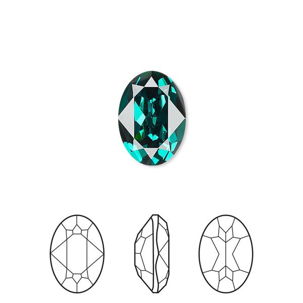 Fancy stone 12pk emerald foil back, Crystal Passions® 14x10mm oval 4120 image number 0