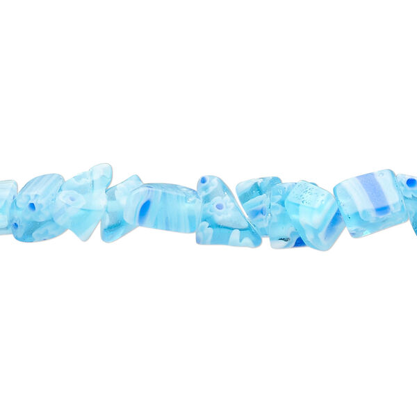 Bead, millefiori glass, translucent sky blue and cobalt blue, small chip. Sold per 34-inch strand. image number 0