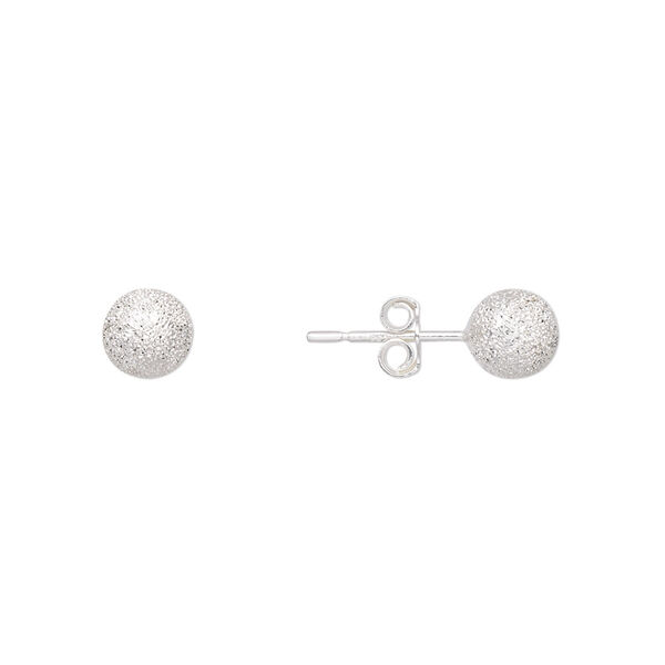 Earstud, sterling silver, 6mm stardust ball with post. Sold per pair. image number 0