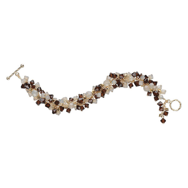 Bracelet, One of a Kind Jewelry, 14Kt gold-filled and crystal, mocca and sand opal, 8 inches. Only one available. image number 0