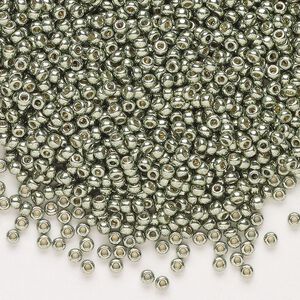 Seed bead, Miyuki, glass, pkg/25g, #11 rocaille, Duracoat® opaque galvanized sea green (RR-4215).