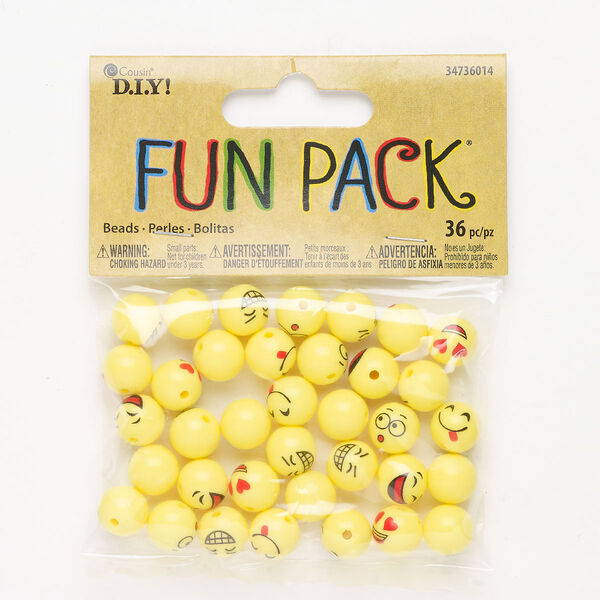 Acrylic 1pkg36, emoji round bead mix yellow / black / red 12mm image number 0