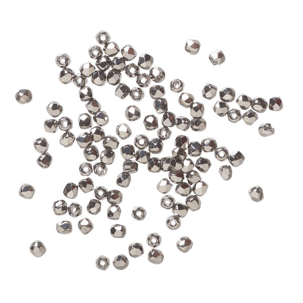 Bead 1pkg1200, fire-polished, metallic grey glass, opaque clear, 2mm faceted round, 1 mass. image number 0