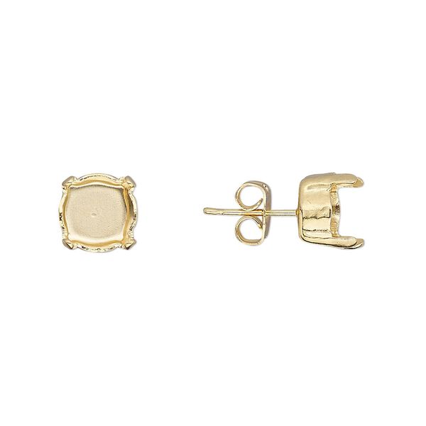 Earstud 1pkg4 gold-plated, 8mm / SS39 rivoli or chaton 4-prong setting / earnuts, brass / steel 2 pair image number 0