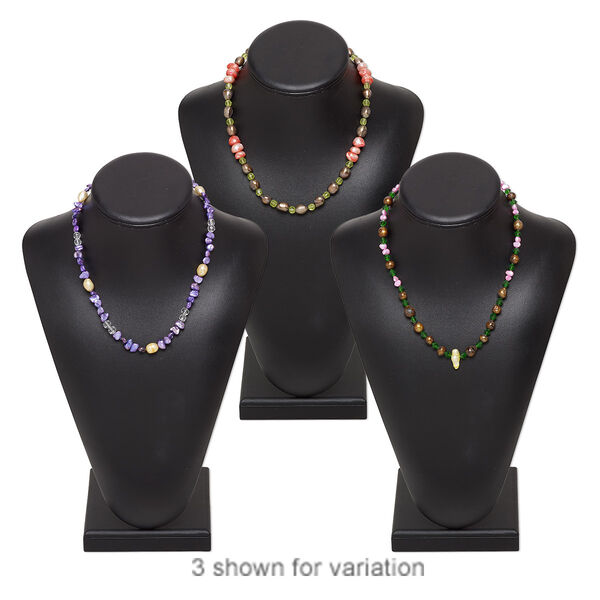 Necklace, cultured freshwater pearl (natural / bleached / dyed) / glass / silver-finished brass / steel, multicolored, 5x3mm-13x18mm multi-shape, 18-22 inches with springring clasp. Sold individually. image number 0