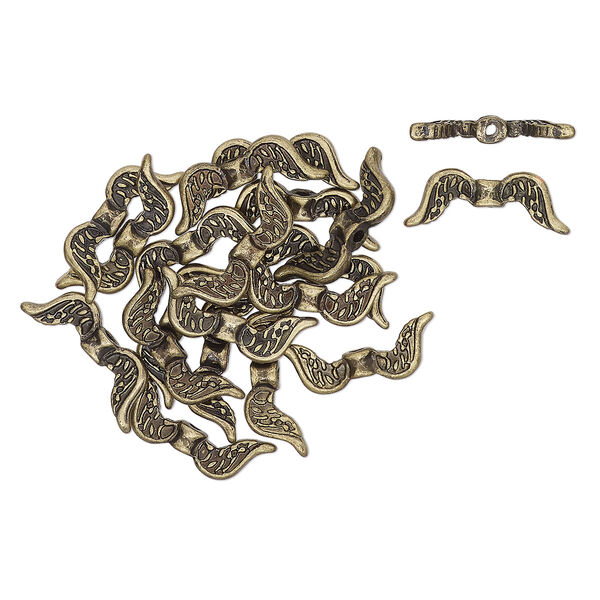 Bead, antique brass-finished "pewter" (zinc-based alloy), 21x4mm angel wing. Sold per pkg of 20. image number 0
