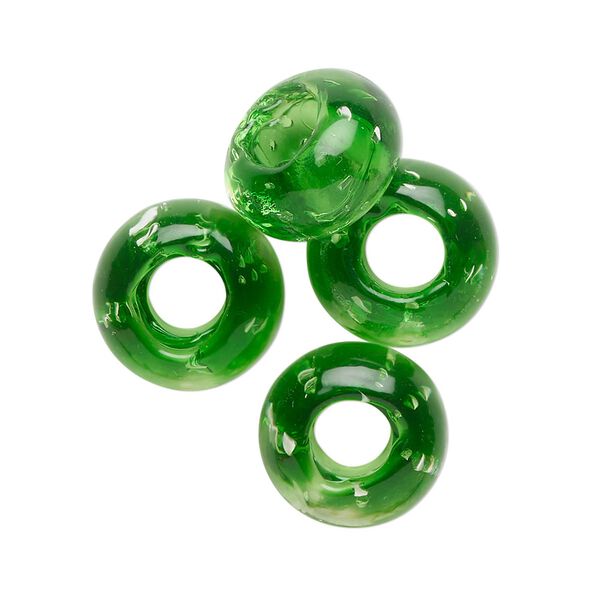 Bead, lampworked glass, translucent green, 14x8mm rondelle. Sold per pkg of 4. image number 0