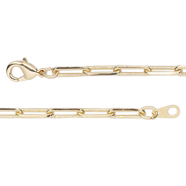 Chain, gold-finished brass, 3.3mm paperclip, 24 inches with lobster claw clasp. Sold individually. image number 0