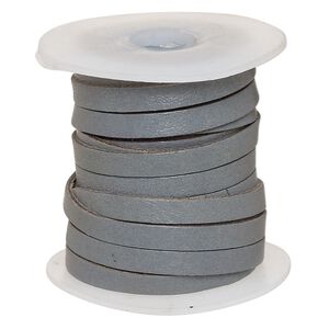 Cord, leather, grey, 4mm flat. Sold per 5-yard spool.