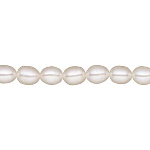 Pearl, White Lotus™, cultured freshwater (bleached), white, 5-5.5mm rice, B grade, Mohs hardness 2-1/2 to 4. Sold per 15-1/2" to 16" strand.