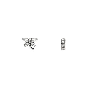 Bead, antique silver-plated "pewter" (zinc-based alloy), 8x6mm double-sided dragonfly. Sold per pkg of 100.