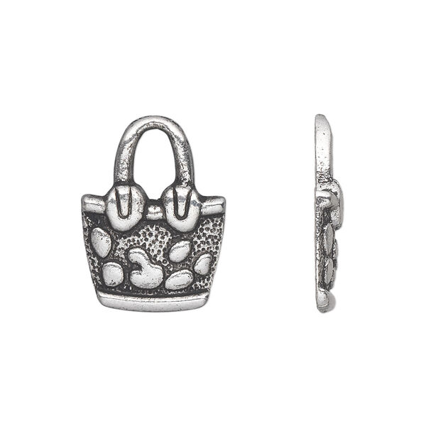 Charm, antique silver-plated "pewter" (zinc-based alloy), 20x15mm single-sided purse. Sold per pkg of 20. image number 0