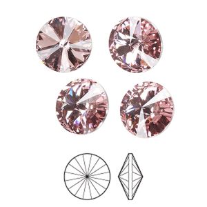 Chaton 6pk light rose foil back, Preciosa MAXIMA Czech crystal rhinestone 12mm rivoli