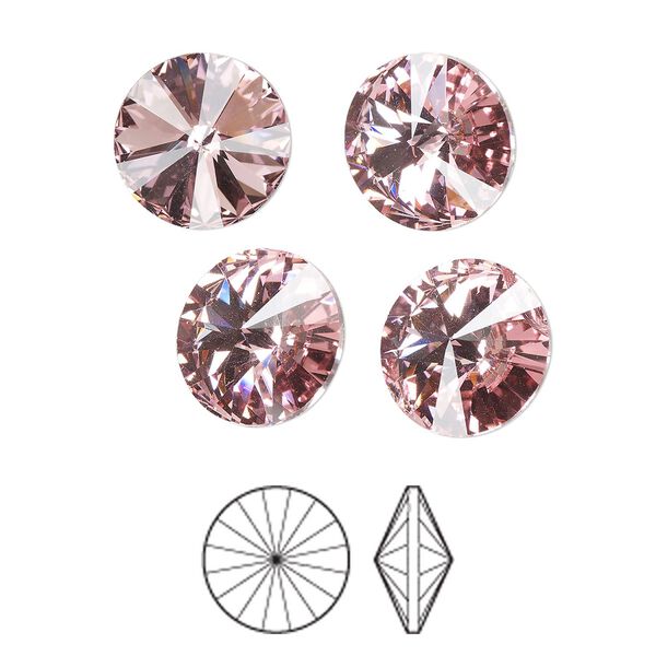Chaton 6pk light rose foil back, Preciosa MAXIMA Czech crystal rhinestone 12mm rivoli image number 0