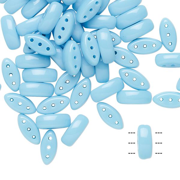 Bead, Czech pressed glass, opaque turquoise blue, 8x3mm Cali with (3) 0.8mm holes. Sold per pkg of 50. image number 0