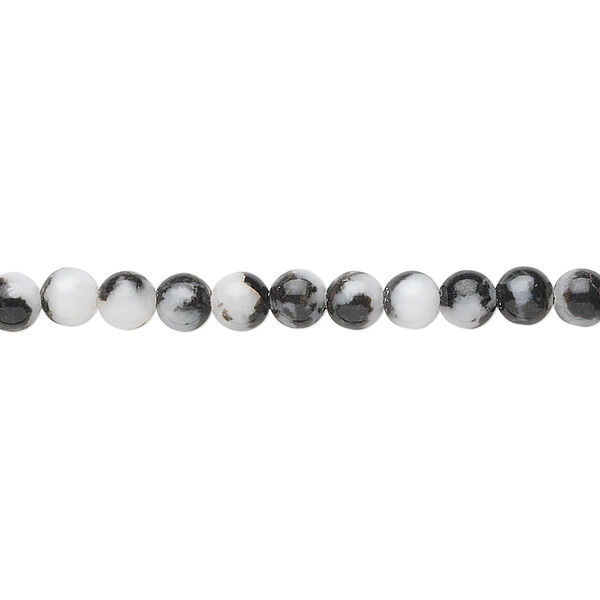 Bead, zebra "jasper" (onyx marble) (natural), 4mm round, B grade, Mohs hardness 3. Sold per 15-1/2" to 16" strand. image number 0