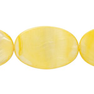 Bead, mother-of-pearl shell (dyed) 1pkg1, yellow, 30x20mm-30x21mm flat oval, 15 inches.