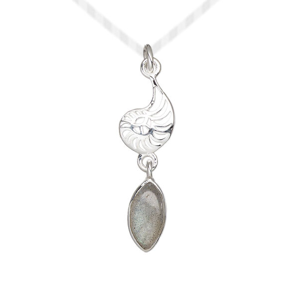 Labradorite / sterling silver 1pkg1, nautilus drop natural antiqued 26x8mm image number 0