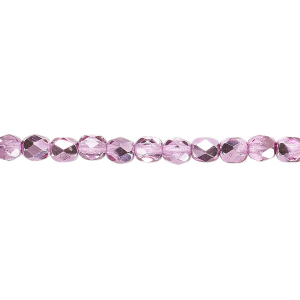 Bead, Czech fire-polished glass, clear with half-coat metallic watermelon, 4mm faceted round. Sold per 15-1/2" to 16" strand. image number 0