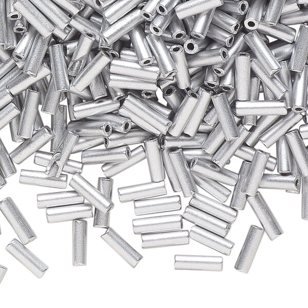 Bead, Preciosa Ornela Czech glass, bugle bead, pkg/500g, #3, soft silver metallic opaque alabaster, (01700). image number 0