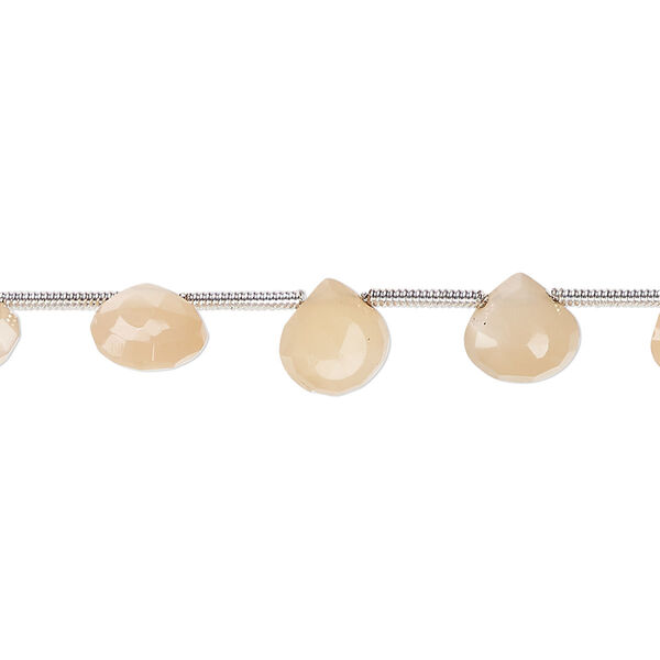 Peach moonstone 1pkg15, hand-cut top-drilled faceted puffed teardrop bead natural B+ grade, 7x5mm-8x6mm image number 0