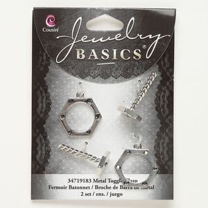 Clasp toggle 1pkg2 "pewter" (zinc alloy), 22x19mm bolt / nut, silver-finished grey 1-strand
