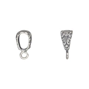 Bail, antiqued sterling silver, 10x6mm double-sided triangle closed loop, 8x5mm inside diameter. Sold individually.