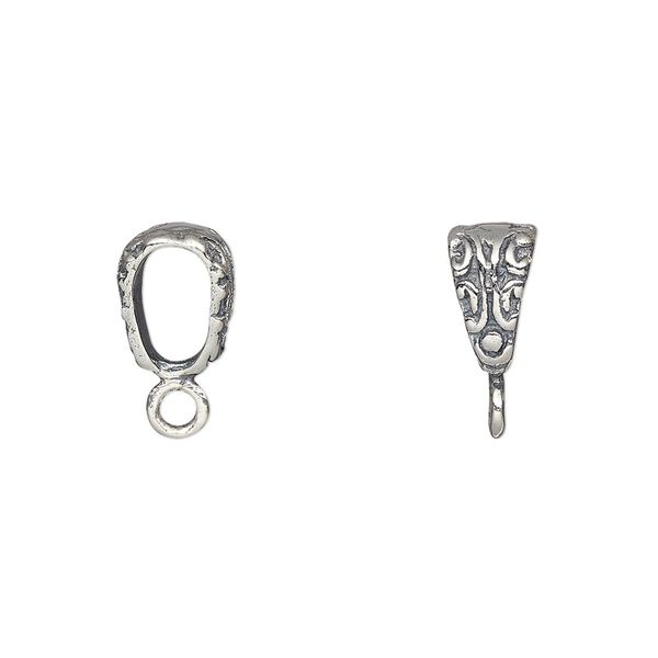 Bail, antiqued sterling silver, 10x6mm double-sided triangle closed loop, 8x5mm inside diameter. Sold individually. image number 0