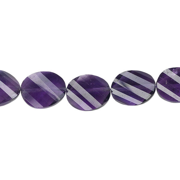 Bead, amethyst (natural), dark, 11x9mm hand-cut faceted twisted flat oval, B+ grade, Mohs hardness 7. Sold per pkg of 5. image number 0