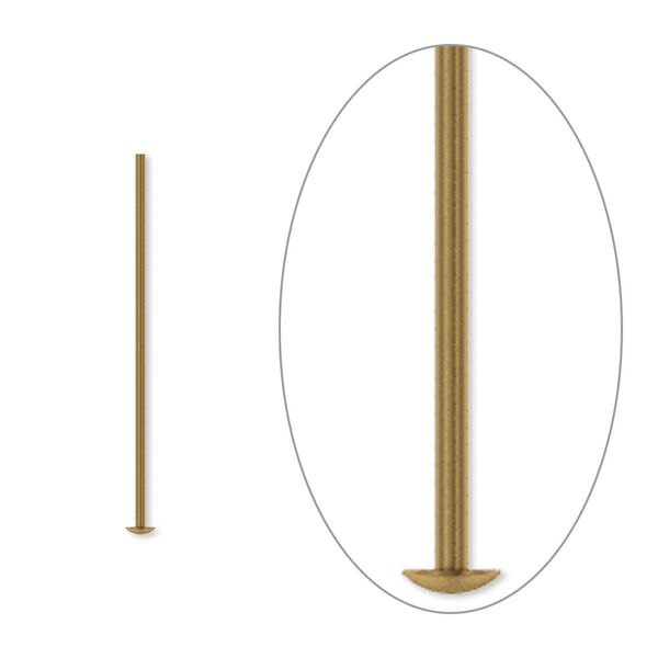 Head pin, antique gold-plated brass, 1 inch, 21 gauge. Sold per pkg of 500. image number 0