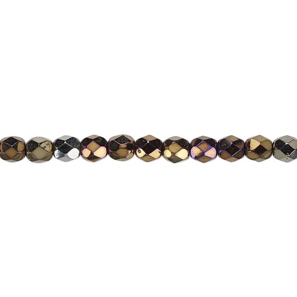 Bead, Czech fire-polished glass, opaque iris brown, 4mm faceted round. Sold per 15-1/2" to 16" strand. image number 0