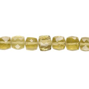 Lemon quartz 1pkg1, hand-cut faceted cube bead 10 inch 6-7mm