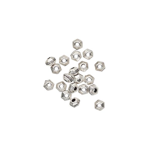 Bead, TierraCast®, antique silver-plated pewter (tin-based alloy), 3x2mm faceted hexagon rondelle with beaded center. Sold per pkg of 500. image number 0