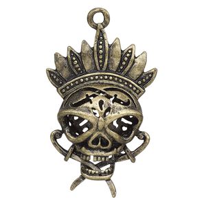 Focal, antique brass-plated "pewter" (zinc-based alloy), 45x29mm 3D skull. Sold individually.