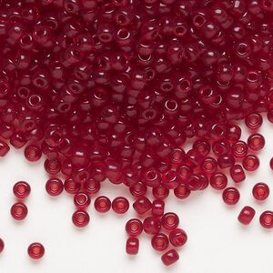 Seed bead, Miyuki, glass, pkg/50g, #8 rocaille, transparent dark ruby (RR-141D).