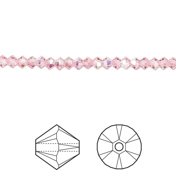 Bead 144pk light rose AB, Crystal Passions® 3mm bicone 5328 image number 0