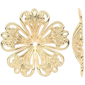 Focal, gold-plated steel, 42x42mm single-sided concave fancy flower. Sold per pkg of 6.