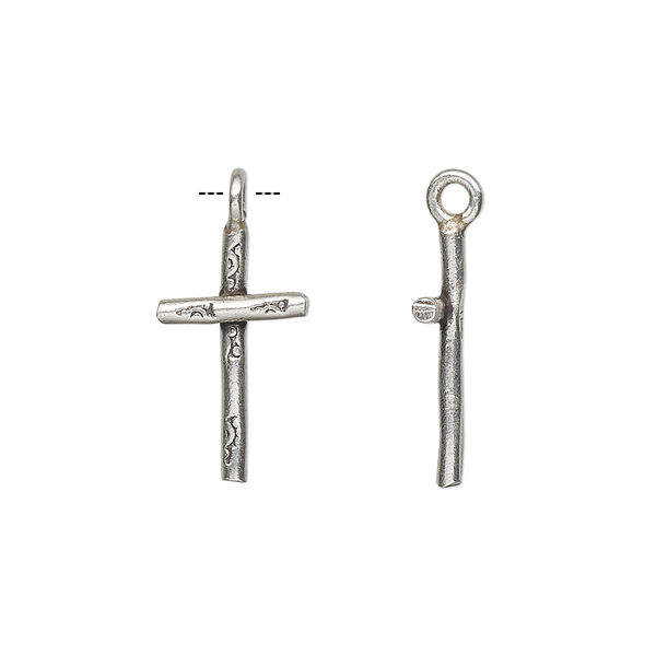 Drop, Hill Tribes, antiqued sterling silver, 20x11mm carved cross. Sold individually. image number 0