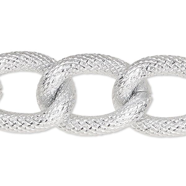 Chain, silver-plated aluminum, 19mm textured curb. Sold per pkg of 5 feet. image number 0