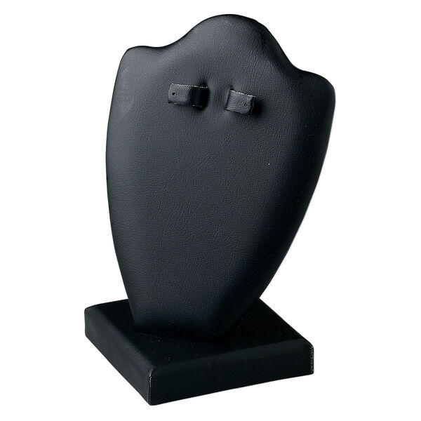 Display, necklace and earring, leatherette, black, 6 x 4 x 4 inches, VELCRO®-style tab on back. Sold individually. image number 0